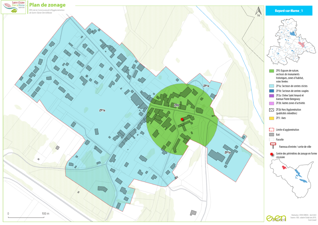 Plan de zonage de Bayard-sur-Marne, montrant les secteurs ZP0 et ZP1a pour l'urbanisme et l'environnement.