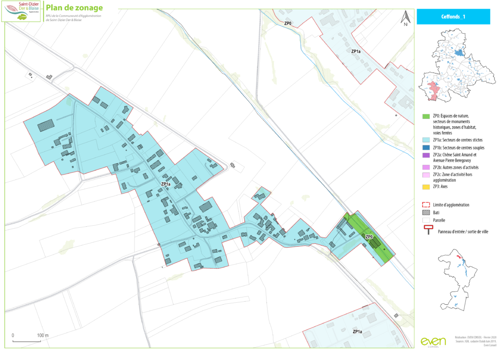 Plan de zonage de Saint-Dizier Der & Blaise, zones ZP0 et ZP1a, limites d'urbanisation, légende incluse.