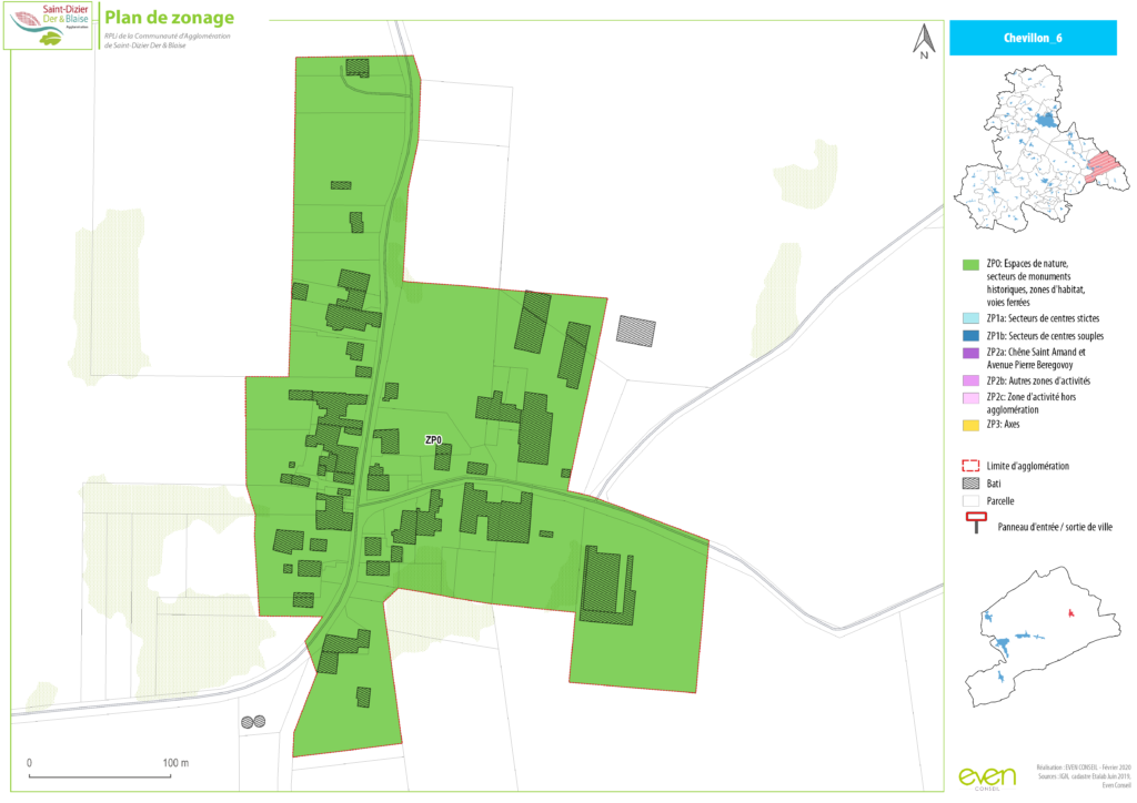 Plan de zonage de Chevillon, montrant les zones ZP0 et l'aménagement urbain de Saint-Dizier Der & Blaise.