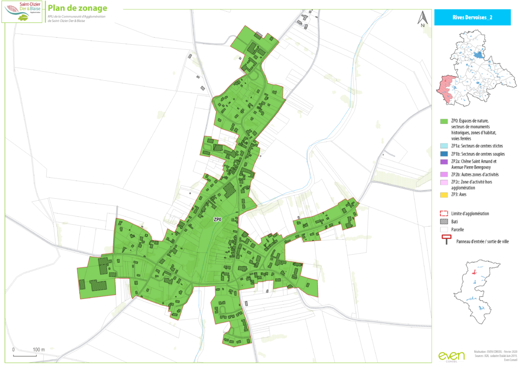 Carte de zonage des Rives Dervoises avec légende des zones et axes, communauté d'agglomération Saint-Dizier.
