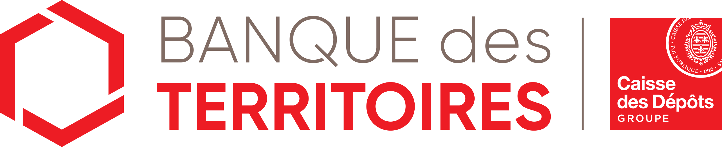 Logo de la Banque des Territoires et Caisse des Dépôts, groupe financier public soutenant le développement local.