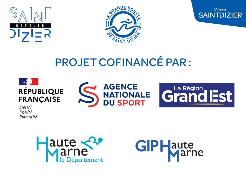 Logos des partenaires du projet La Grande Boucle de Saint-Dizier avec soutien de l'État, Région Grand Est, Haute-Marne.